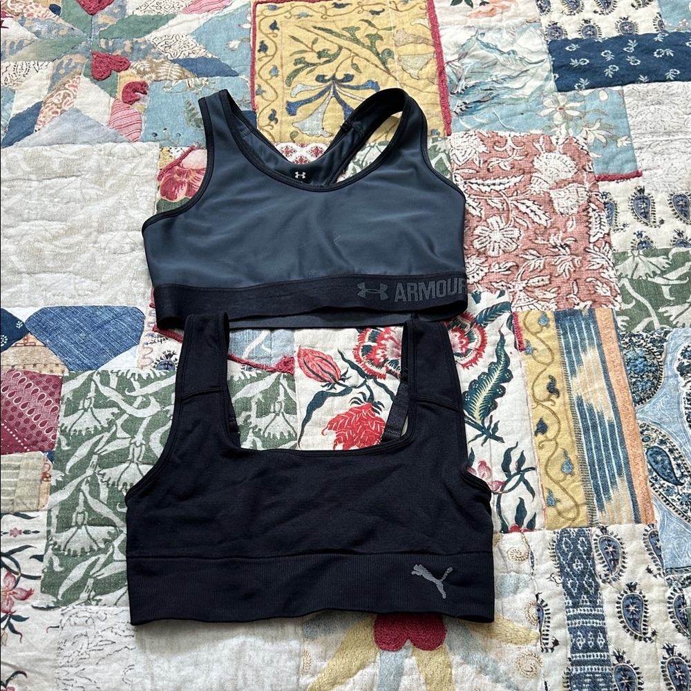 Lot of 2 Ladies Sports Bras Black Puma and Under Armour